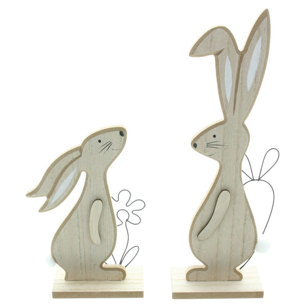 FRANK FLECHTWAREN | Hase Natur, 2er Set, MDF, METALL, 10 x 4,8 x 19 cm, 14,5 x 4,8 x 30,5 cm