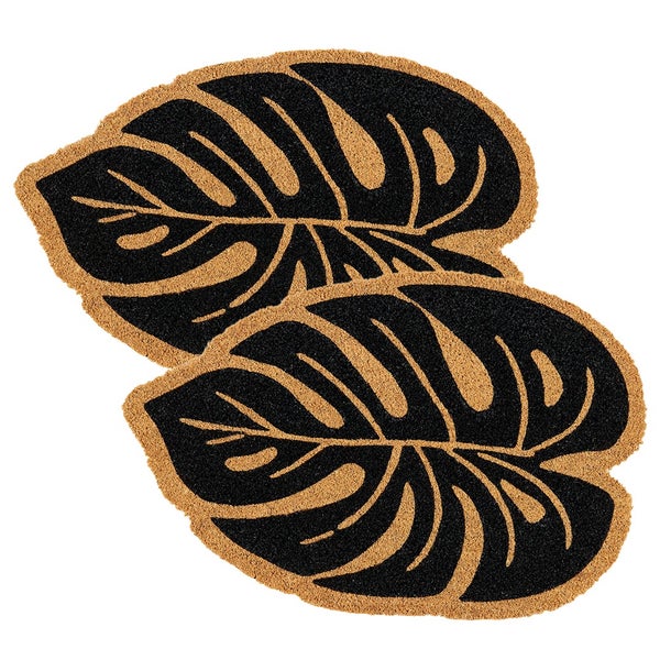 Zwei Fußmatten in Form von Monstera-Blättern