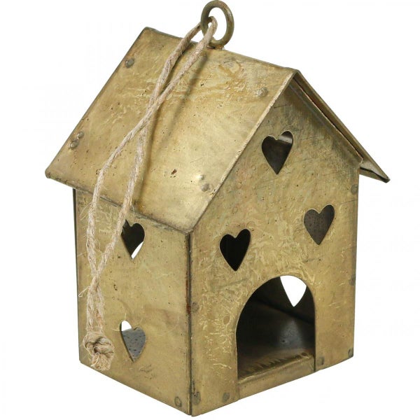 Dekoratives Vogelhaus aus Metall mit Herzmotiven und Aufhängung