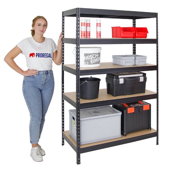 PROREGAL Schwerlastregal Rivet HxBxT 180 x 120 x 60 cm Fachlast 250 kg Innovatives Stecksystem Schwarz