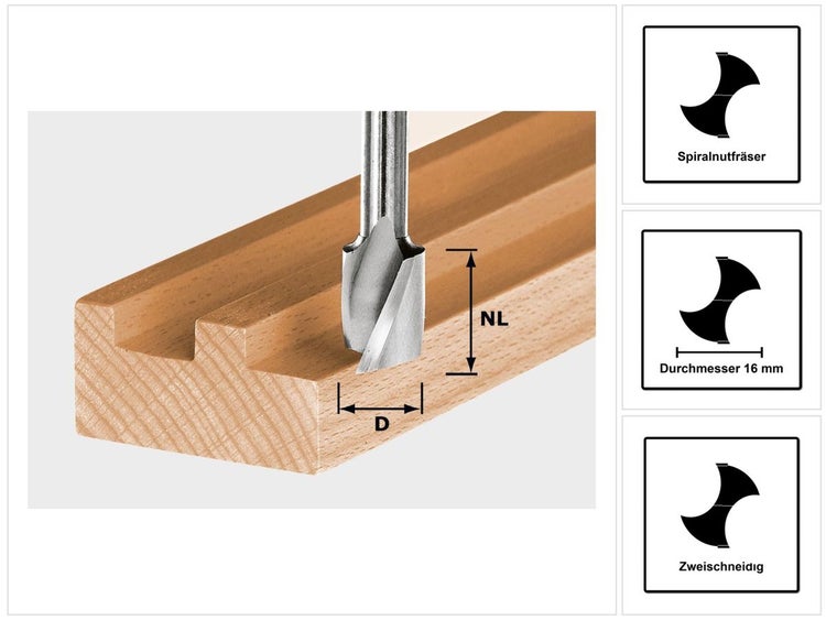 Festool Spiralnutfräser HS Spi S8 D16/20 16 x 20 mm 8 mm Schaft ( 490949 )