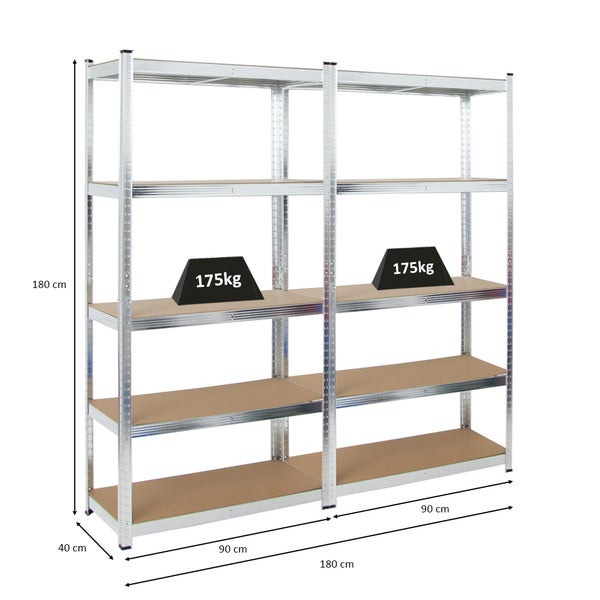 PROREGAL Mega Deal 2x Schwerlastregal Ragnar HxBxT 180 x 90 x 40 cm Fachlast 175 kg Verzinkt