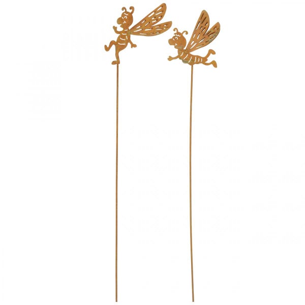 Zwei Gartenstecker mit Libellenmotiven aus Metall