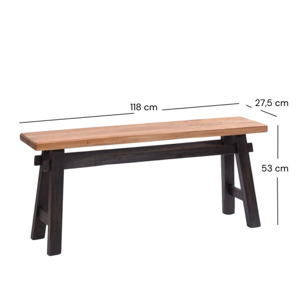 Holzbank mit den Maßen 118 cm x 27,5 cm x 53 cm