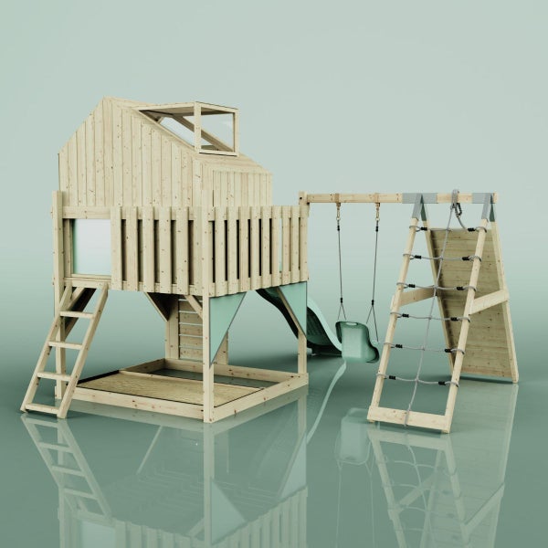 Spielturm mit Rutsche, Schaukel und Kletterwand für den Außenbereich