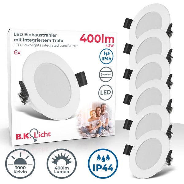 Sechs LED Einbaustrahler mit integriertem Trafo