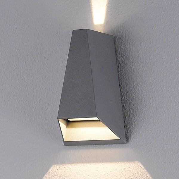Moderne LED-Wandleuchte in Anthrazit, Trapezform, Up-and-Down-Beleuchtung.