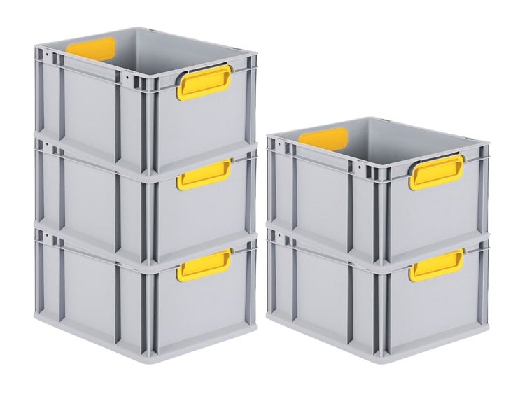 PROREGAL Spar Set 5x Eurobox Nextgen Color HxBxT 22 x 30 x 40 cm 20 Liter Griffe Gelb Geschlossen Glatter Boden Eurobehälter Transportbox