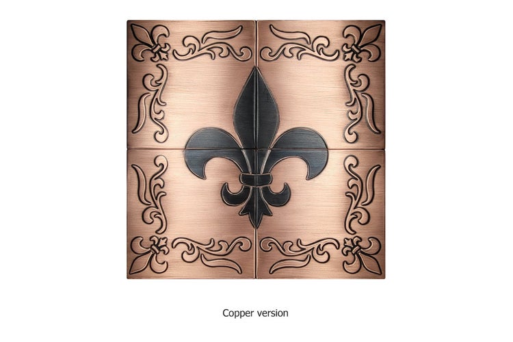 Vier Kupferfliesen mit Lilienmuster