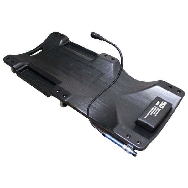 Werkstatt-Rollbrett aus Kunststoff mit flexibler LED-Leuchte, ergonomischer Liegefläche und Rollen von BGS Technic.