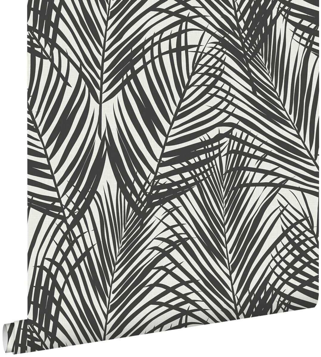 ESTAhome Tapete Palmenblätter Schwarz und Weiß - 0,53 x 10,05 m - 139008