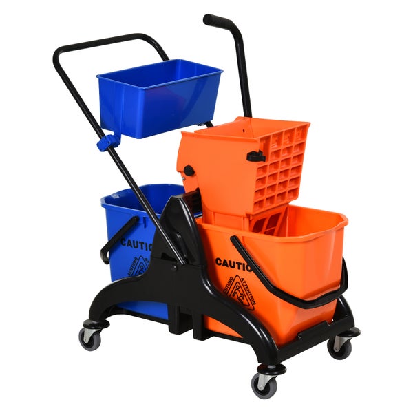 HOMCOM Putzwagen Reinigungswagen 26 Liter Wischwagen mit Wischmopp-Presse, Haushaltswagen mit Rollen Orange