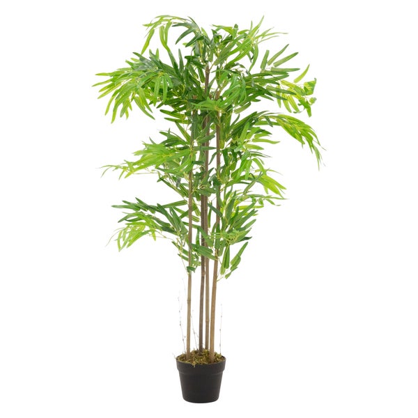 ML-Design Künstlicher Bambus 120 cm, Künstliche Pflanzen groß, Kunstpflanze mit Echtholzstamm, Fake Plastik Pflanze Dekoration im Topf für Indoor und Outdoor, Kunstbaum wie echt für Wohnzimmer Büro