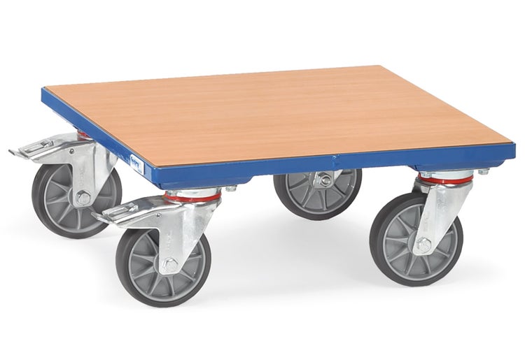 Transportroller mit Holzplatte und vier Rädern
