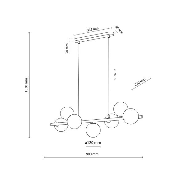 Technische Zeichnung einer Pendelleuchte mit Abmessungen