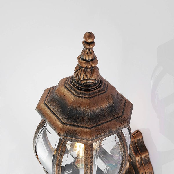 Lindby Wandlampe außen Laterne gold gebürstet, Aussenwandleuchte seewasserfest spritzwassergeschützt IP44 1xE27 max. 60W ohne Leuchtmittel Außenleuchte