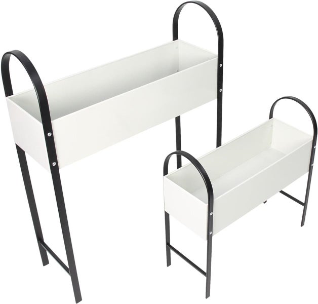 Dekoleidenschaft 2x Pflanzer Retro aus Metall, creme weiß / schwarz, Pflanzkasten, Blumenkasten, Pflanzbank