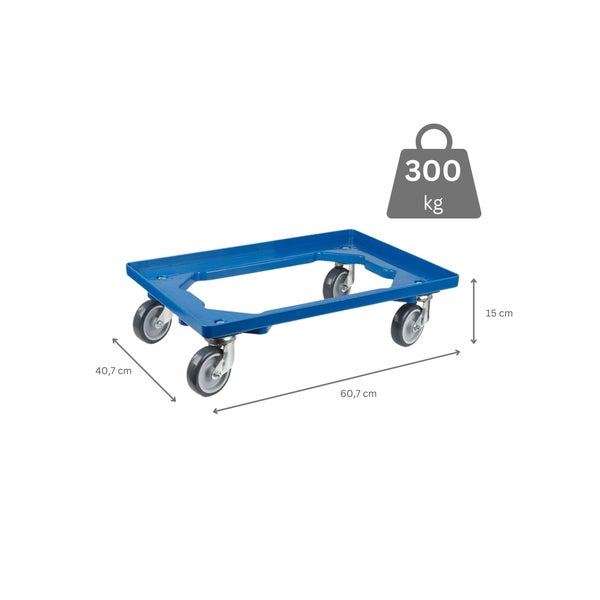 PROREGAL SparSet 10x Eurobehälter mit Offenem Griff und 1 x Transportroller Blau HxBxT 12 x 40 x 60 cm 21 Liter Eurobox Transportbox