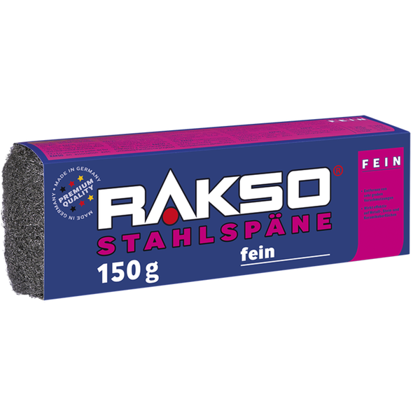 Rakso Stahlspäne fein, 150 Gramm Packung mit Stahlwolle zum Reinigen und Polieren.