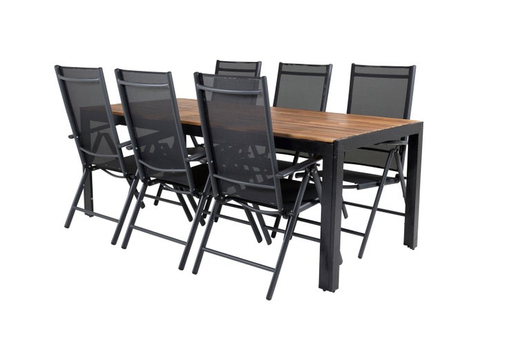 Bois Gartenset Tisch 90x205cm und 6 Stühle Break schwarz, natur. 90 X 205 X 76 cm