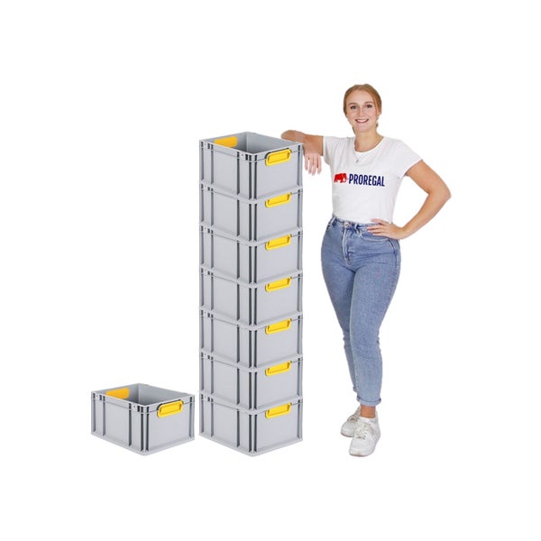 PROREGAL Spar Set 8x Eurobox Nextgen Color Mit Auflagedeckel & Schiebeschnappverschlüsse HxBxT 22 x 30 x 40 cm Griffe Gelb Geschlossen Glatter Boden