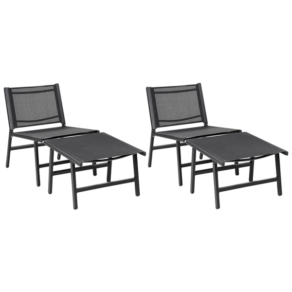 Gartenstuhl 2er Set MARCEDDI mit Fußstütze Metall Schwarz
