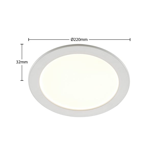 Runde LED-Panel Deckenleuchte mit einem Durchmesser von 220 Millimetern und einer Tiefe von 32 Millimetern.