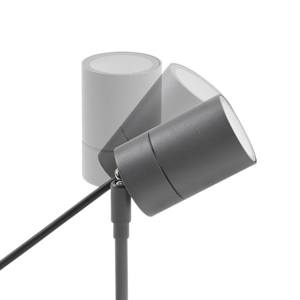 Verstellbarer Strahlerkopf in Dunkelgrau für Außenleuchten, schwenkbar.