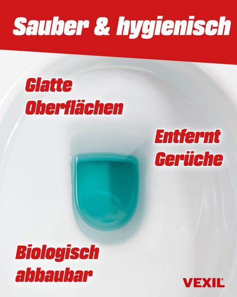 Vexil WC Reiniger für ein sauberes und hygienisches WC mit glatten Oberflächen, geruchsentfernend und biologisch abbaubar.