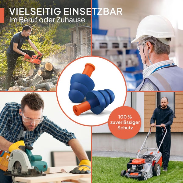 Senner ® WorkPro Strong | Ohrstöpsel zum Arbeiten – Ideal bei lauten Lautstärkequellen – Gehörschutz im Beruf & Zuhause – mit 3 extra Paaren, Nylonschnur & Aluminiumcontainer