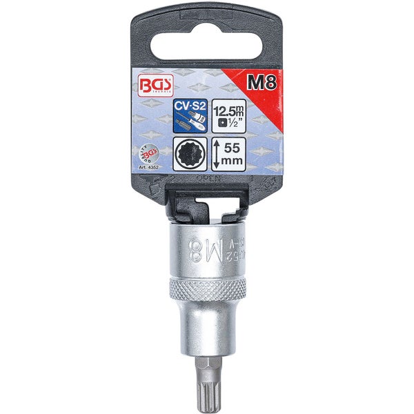 BGS Bit-Einsatz Antrieb Innenvierkant 12,5 mm (1/2) Innenvielzahn (für XZN) M8 - 4352