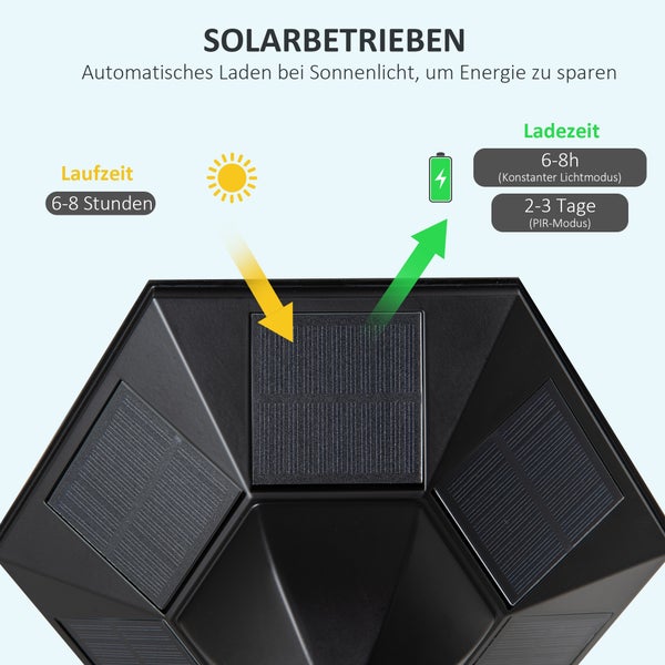 Outsunny Solar Gartenlaterne,  Gartenleuchte Wegleuchte mit 19 LED, 130 Lumen, 3000K, 22 x 22 x 194 cm, Glas, Schwarz