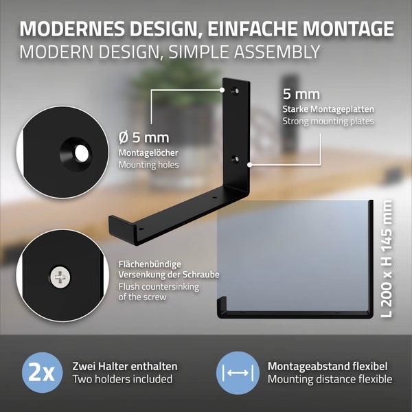 ML-Design 4 Stück Regalhalterung, 20x4x14 cm, Schwarz, Metall, 8 Zoll Regalhalterungen, Industrielle Regalwinkel, Regalträger für Wandmontage, 90 Grad Wandhalterung, L-Form Wandregal, inkl. Schrauben