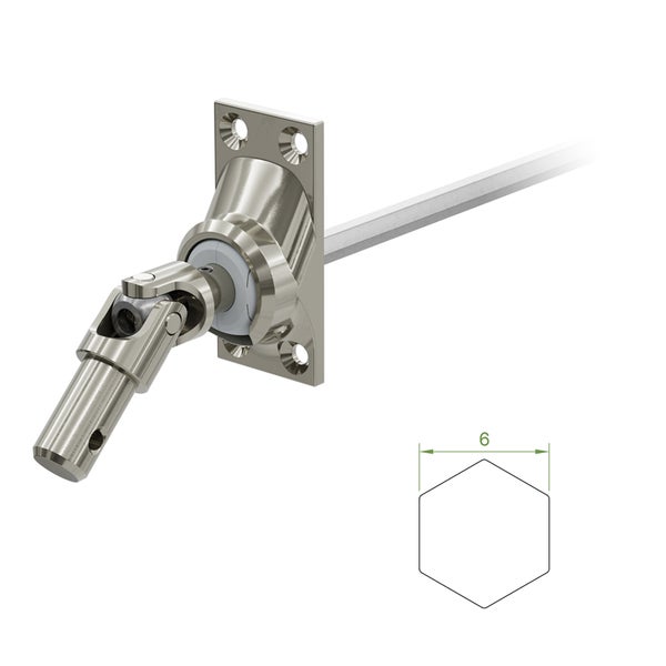 Kreuzgelenk mit Befestigungsplatte und Sechskantstange