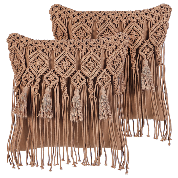 Dekokissen 2er Set BAMIAN Baumwolle 45 x 45 cm Hellbraun Geometrisches Muster