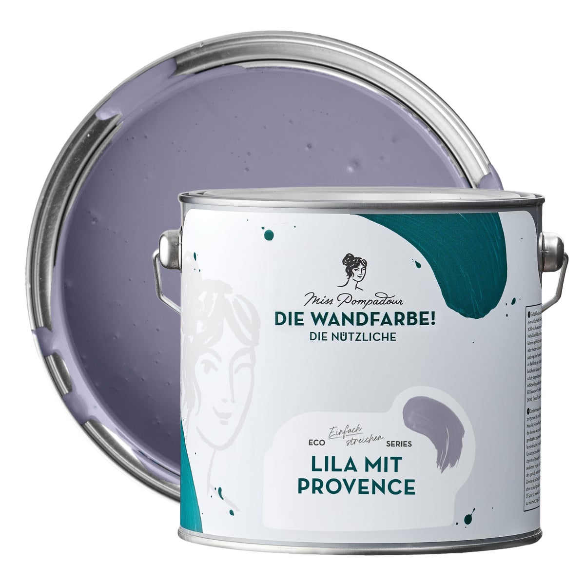 MissPompadour abwaschbare Wandfarbe 2.5L Lila mit Provence - hohe Deckkraft und Ergiebigkeit - matte, scheuerbeständige Innenfarbe - geruchsarm, wasserbasiert, atmungsaktiv - Die Nützliche