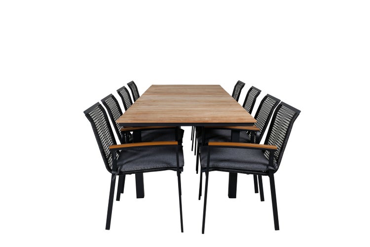 Mexico Gartenset Tisch 90x160/240cm und 8 Stühle Dallas schwarz, natur. 90 X 160 X 74 cm