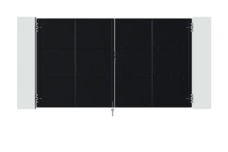 Doppeltor aus Metall mit seitlichen Pfosten