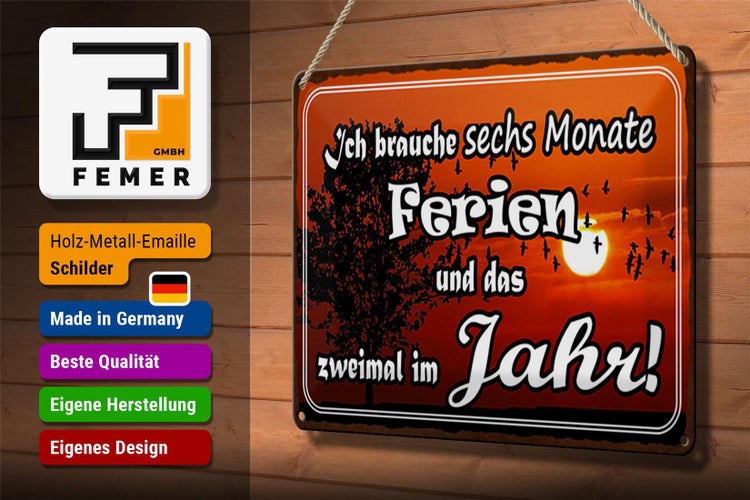 Blechschild Spruch 30x20cm brauche 6 Monate Ferien 2 Mal