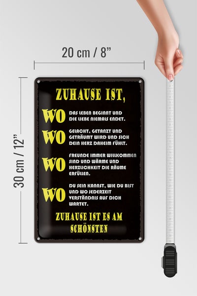 Blechschild Spruch 20x30cm Zuhause ist wo Leben und Liebe