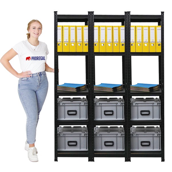 Berlinlodge Mega Deal 3x Wohnregal Ragnar, HxBxT 180x45x45cm, Fachlast 100kg, Matt Shwarz, Bücherregal, Standregal, Büroregal für Wohnzimmer