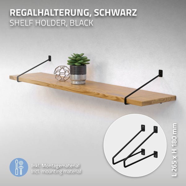 ML-Design 4 Stück Regalhalterung 265 mm, Schwarz, aus Stahl, Haarnadel Regalhalterungen, Schwebe Regalwinkel, Hairpin Wandhalterung, Regalträger für Wandmontage, Industrielle Wandregal, Wandkonsole