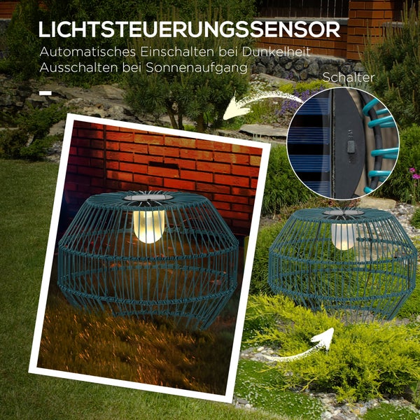 Outsunny Solarleuchte, 45L x 45B x 31H cm, Stahl, PE Rattan, blaugrün