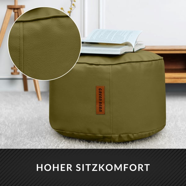Hocker aus Kunstleder mit Buch und Green Bean Logo