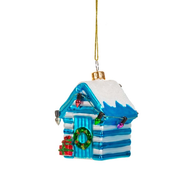 Kleine blau-weiße Strandhaus-Weihnachtskugel - Sass & Belle