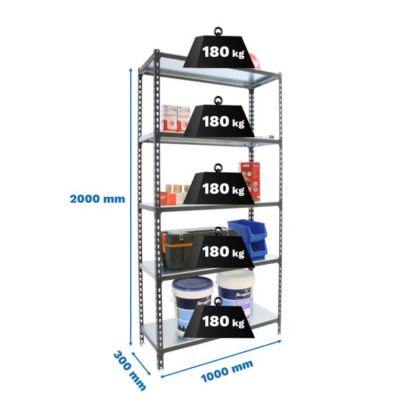 Schwerlastregal BIG METAL SHARK | HxBxT 200x100x30cm | Fachlast 180kg | Anthrazit-Verzinkt