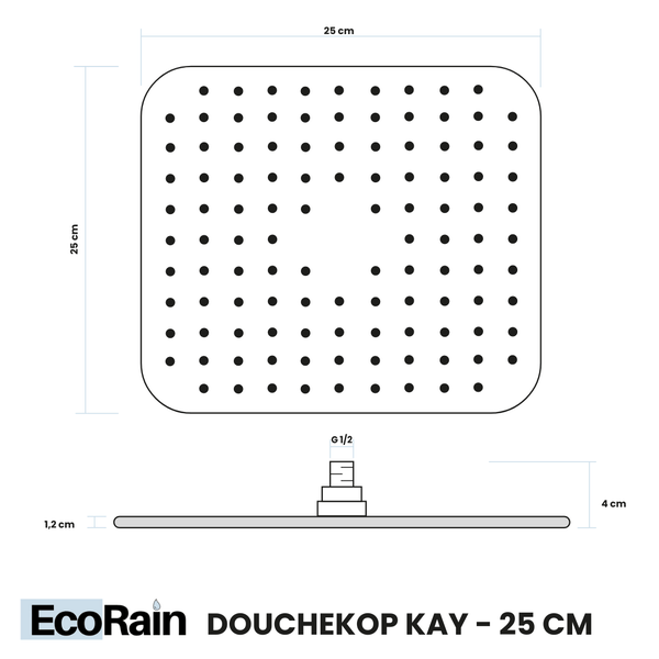 EcoRain 30% Wassersparender Regenduschkopf Kay 25 CM Rechteckig - Hoher Wasserdruck - Universeller Anschluss - Anti-Kalk Duschkopf - Chrom