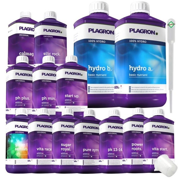 Plagron Hydro XXXXL 14-Teiliges Dünger Set – Komplettnährstoff für Hydroponik | Für Gesundes Wachstum, Üppige Blüten & Starke Wurzeln, inklusive Hydro A&B, Green Sensation, PK 13/14 & pH-Regulierung