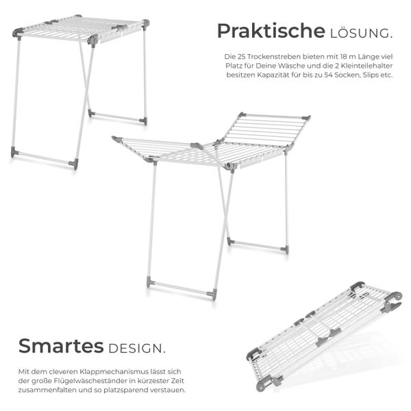 Wäscheständer mit Flügeln in verschiedenen Positionen für den Innenbereich
