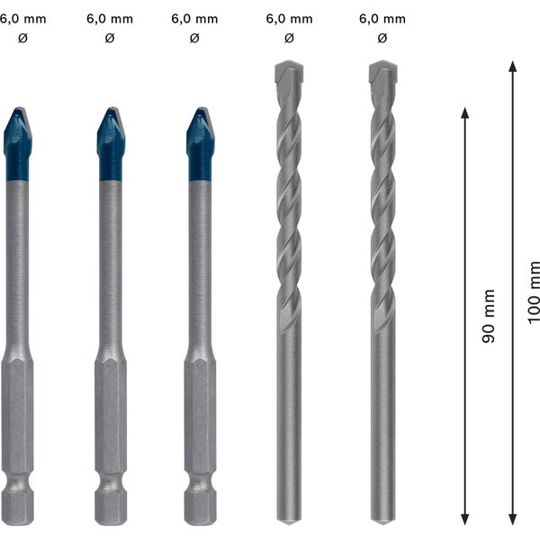 Bohrer-Set, Durchmesser 6,0 mm, inklusive Glasbohrer und Steinbohrer